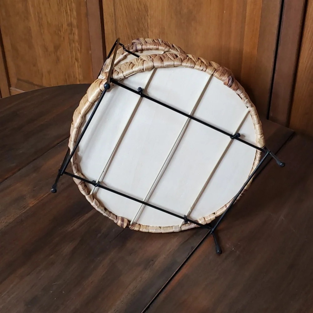 Tiered Woven Rattan Metal Tray Stand